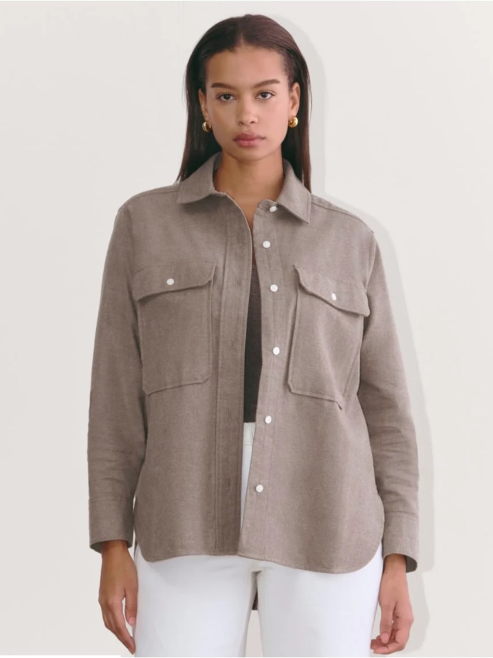 Everlane Taupe Boyfriend Shirt in Flannel